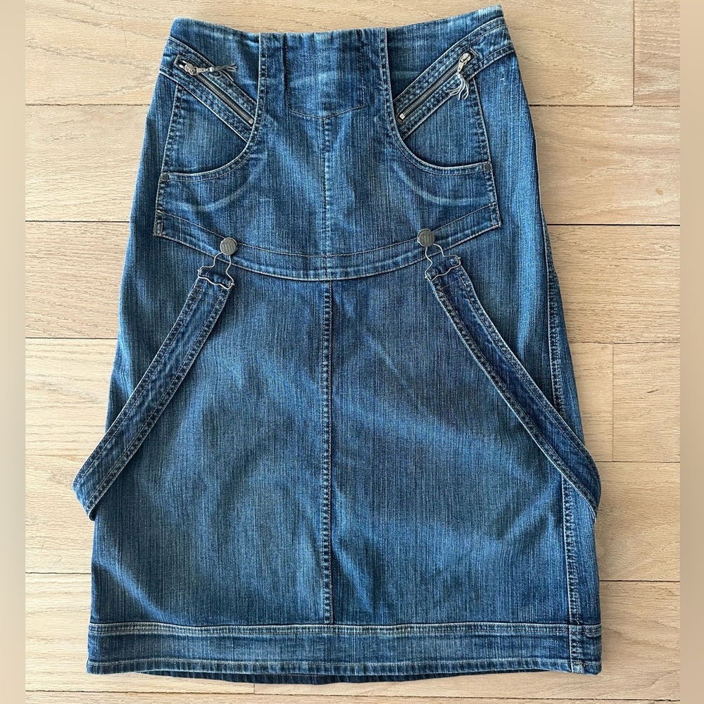 RARE Stella McCartney Long Denim Skirt Overall Strap and zipper accents Size 40